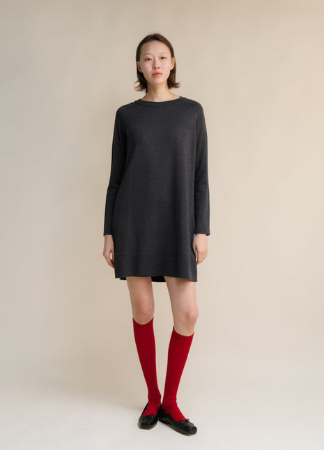 Extra Fine Merino Wool Crewneck Midi Dress
