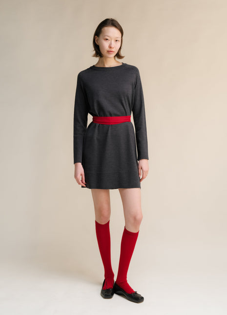 Extra Fine Merino Wool Crewneck Midi Dress