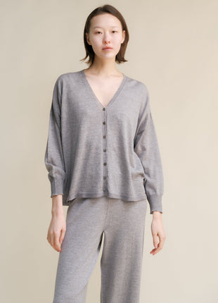 Extra Fine Merino Wool Oversized V-Neck Cardigan (3D-Knit)-2
