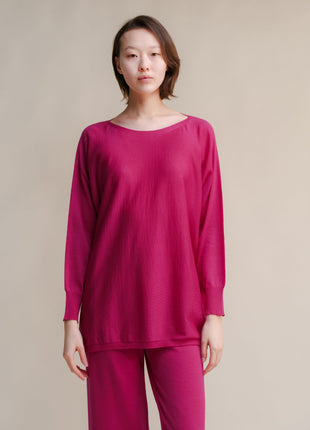 Extra Fine Merino Wool Boat Neck Oversized Sweater (3D-Knit)-1