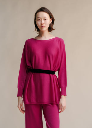 Extra Fine Merino Wool Boat Neck Oversized Sweater (3D-Knit)-0