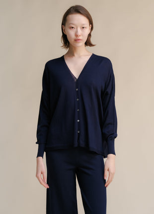 Extra Fine Merino Wool Oversized V-Neck Cardigan (3D-Knit)-4