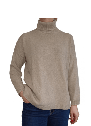 Women's High Neck Oversized Sweater in Regenerated Cashmere