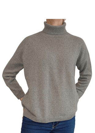 Women's High Neck Oversized Sweater in Regenerated Cashmere