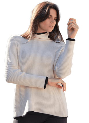 Women's Ribbed Turtleneck Sweater in Extrafine Merino Wool