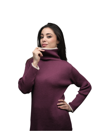 Women's Ribbed Turtleneck Sweater in Extrafine Merino Wool
