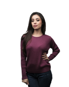 Women's Ribbed Crew Neck Sweater in Merino Wool