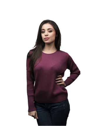Women's Ribbed Crew Neck Sweater in Merino Wool