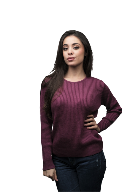 Women's Ribbed Crew Neck Sweater in Merino Wool
