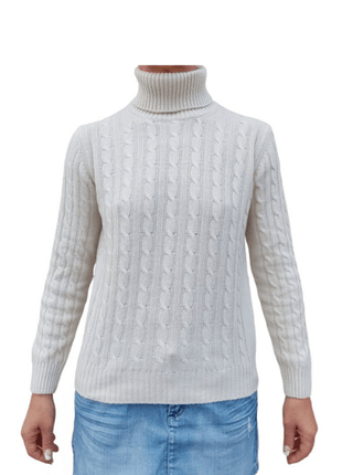 Women's Cable-Knit Turtleneck Sweater in Recycled Cashmere