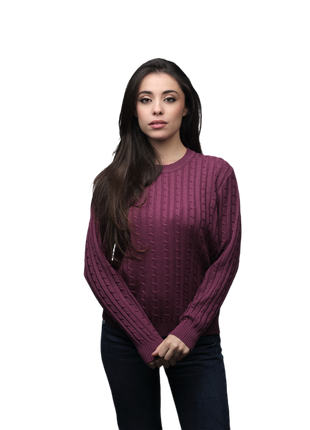 Women's Merino Wool Crew Neck Cable Knit Sweater