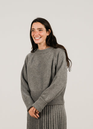 Cashmere Mix Roll-Up Cuff Crewneck Sweater-11
