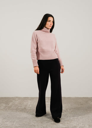 Cashmere Mix Roll-Up Cuff Turtleneck Sweater
