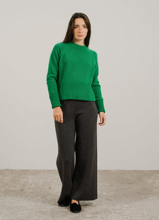 Cashmere Mix Roll-Up Cuff Crewneck Sweater-10