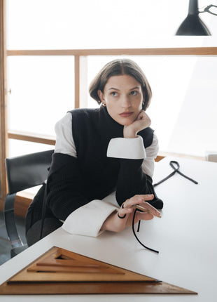 Extra Fine Merino Wool Cropped Turtleneck with Horn Buttons