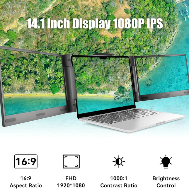 Enhance Your Productivity with the 14-Inch 1080P IPS Laptop Screen Extender – Portable, Rotatable, and Compatible with All Major Devices