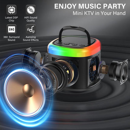 JYX D17 Wireless Portable Karaoke Speaker with 2 Wireless Microphones and RGB Light Show, Ideal for Kids, Travel, Outdoor Sports, Dorms, Parties, Birthdays, and Family Fun – a Great Gift Choice
