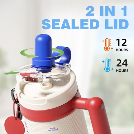 Sidagar 33.8Oz Stainless Steel Leak-Proof Thermos Cup with Non-Slip Pad, Portable Watertight Straw, Easy-Clean Design - Ideal Summer Water Bottle to Keep Drinks Cold