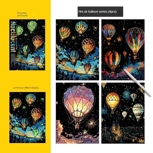 4Pcs DIY Luminous Scratch Painting Set - Creative Glow-in-the-Dark Art for Kids, Perfect Educational Gift!