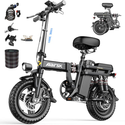 Aairks Electric Bike for , Folding Ebike 14" E-Bike, 48V 20Ah/15Ah/10Ah Removable Battery, 22MPH Speed, UL 2849 Certified, 40 Miles PAS Range Mini E Bikes， E Bike，Folding Ebike, Bicicleta Electrica