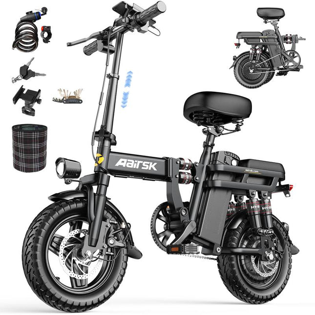 Aairks Electric Bike for , Folding Ebike 14" E-Bike, 48V 20Ah/15Ah/10Ah Removable Battery, 22MPH Speed, UL 2849 Certified, 40 Miles PAS Range Mini E Bikes， E Bike，Folding Ebike, Bicicleta Electrica