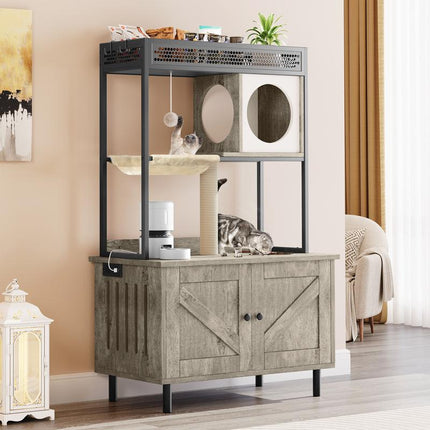 Transform Your Home with the Yitahome Cat Hidden Litter Box Enclosure: Stylish Furniture & Cozy Cat Haven with Shelves, Charging Station, and Scratch Post