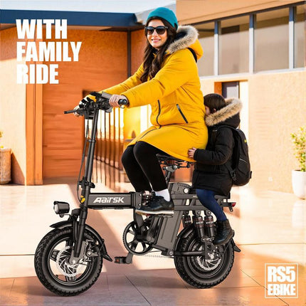 Aairks Electric Bike for , Folding Ebike 14" E-Bike, 48V 20Ah/15Ah/10Ah Removable Battery, 22MPH Speed, UL 2849 Certified, 40 Miles PAS Range Mini E Bikes， E Bike，Folding Ebike, Bicicleta Electrica