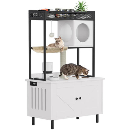 Transform Your Home with the Yitahome Cat Hidden Litter Box Enclosure: Stylish Furniture & Cozy Cat Haven with Shelves, Charging Station, and Scratch Post