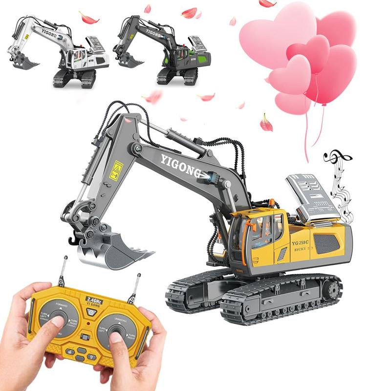 Summer Remote Control Excavator Toys, 1 Set 11-Channel Engineering Truck with Music & Metallic Shovel, Construction Vehicle Toys, Excavator Kids Toys Room Decor, Decorative Boys Room Accessories, Gift for Boyfriend, Men'S Gift, Playtime