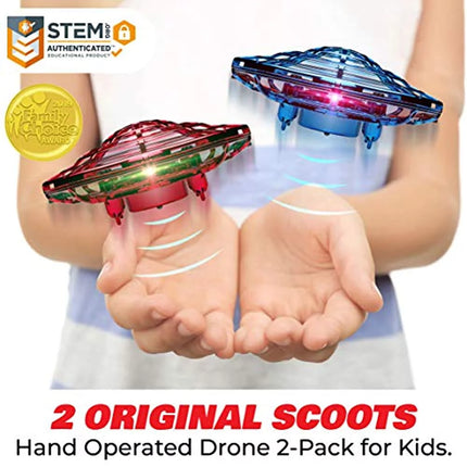 Exciting Scoot Duo Aerial Mini Drones - Hand Operated UFOs with LED Lights for Endless Fun!