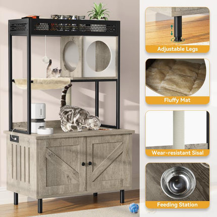 Transform Your Home with the Yitahome Cat Hidden Litter Box Enclosure: Stylish Furniture & Cozy Cat Haven with Shelves, Charging Station, and Scratch Post