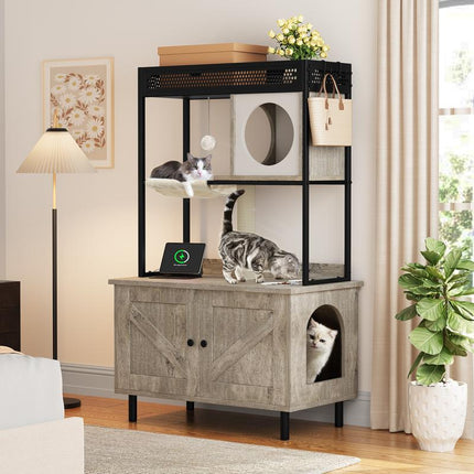 Transform Your Home with the Yitahome Cat Hidden Litter Box Enclosure: Stylish Furniture & Cozy Cat Haven with Shelves, Charging Station, and Scratch Post