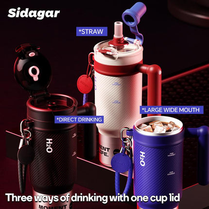 Sidagar 33.8Oz Stainless Steel Leak-Proof Thermos Cup with Non-Slip Pad, Portable Watertight Straw, Easy-Clean Design - Ideal Summer Water Bottle to Keep Drinks Cold