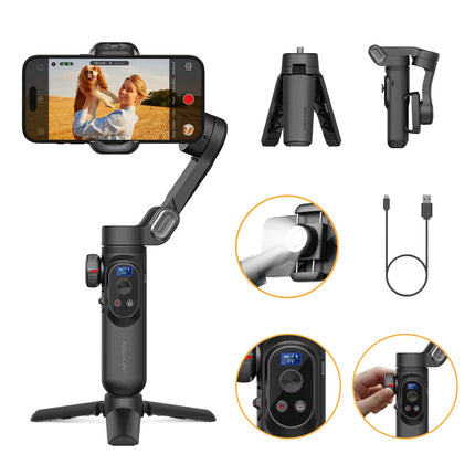 Xproblack 3-Axis Smartphone Gimbal Stabilizer with OLED Screen & LED Lights for Android & iPhone